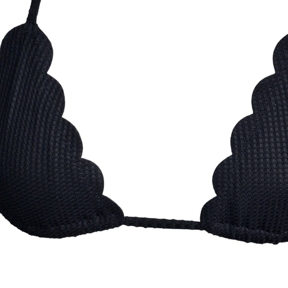 Aerie Waffle Scalloped String Triangle Bikini Swim Top Womens XS Black - Picture 2 of 8